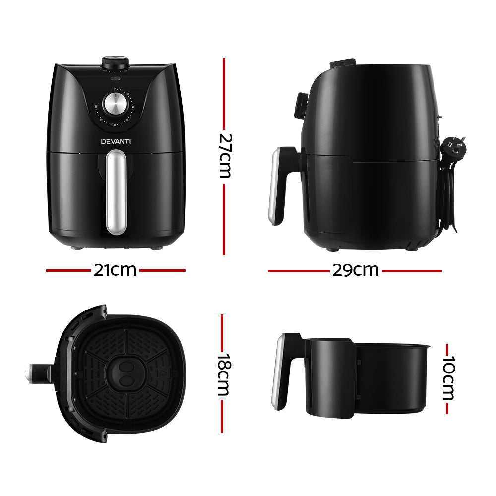 Devanti Air Fryer 2.5L Electric Fryers Airfryer Healthy Cooker Oil Free Kitchen Devanti