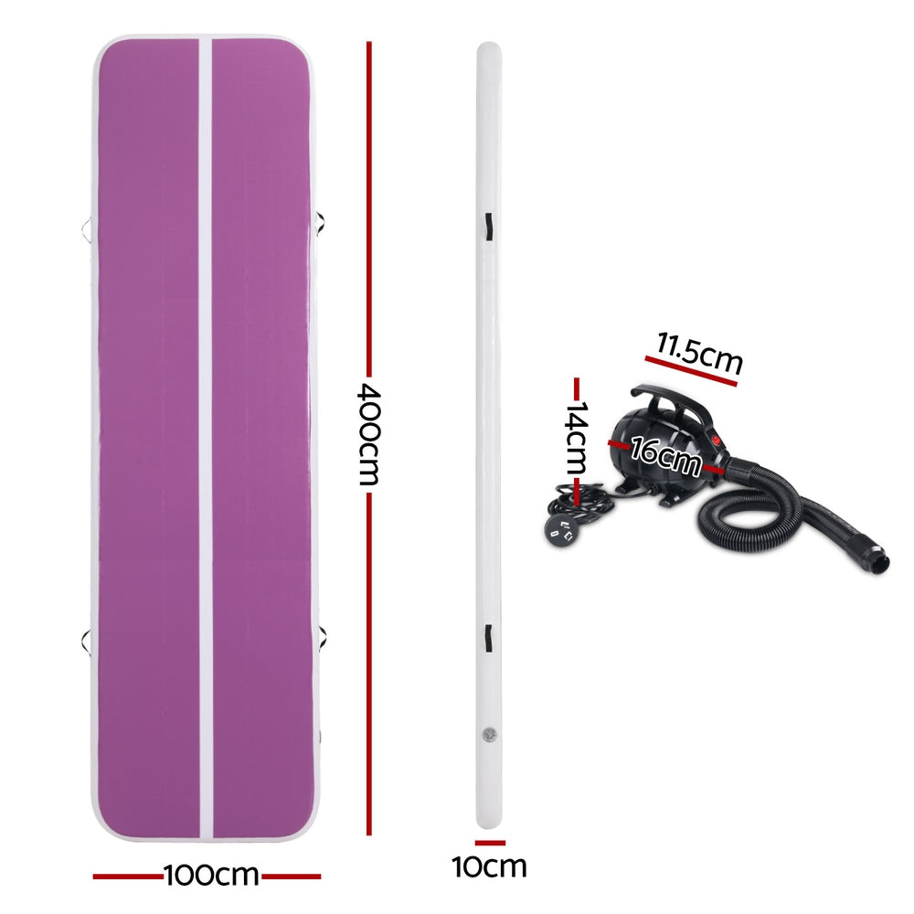 Everfit 4M Air Track Gymnastics Tumbling Exercise Yoga Mat W/ Pump Inflatable Purple Everfit