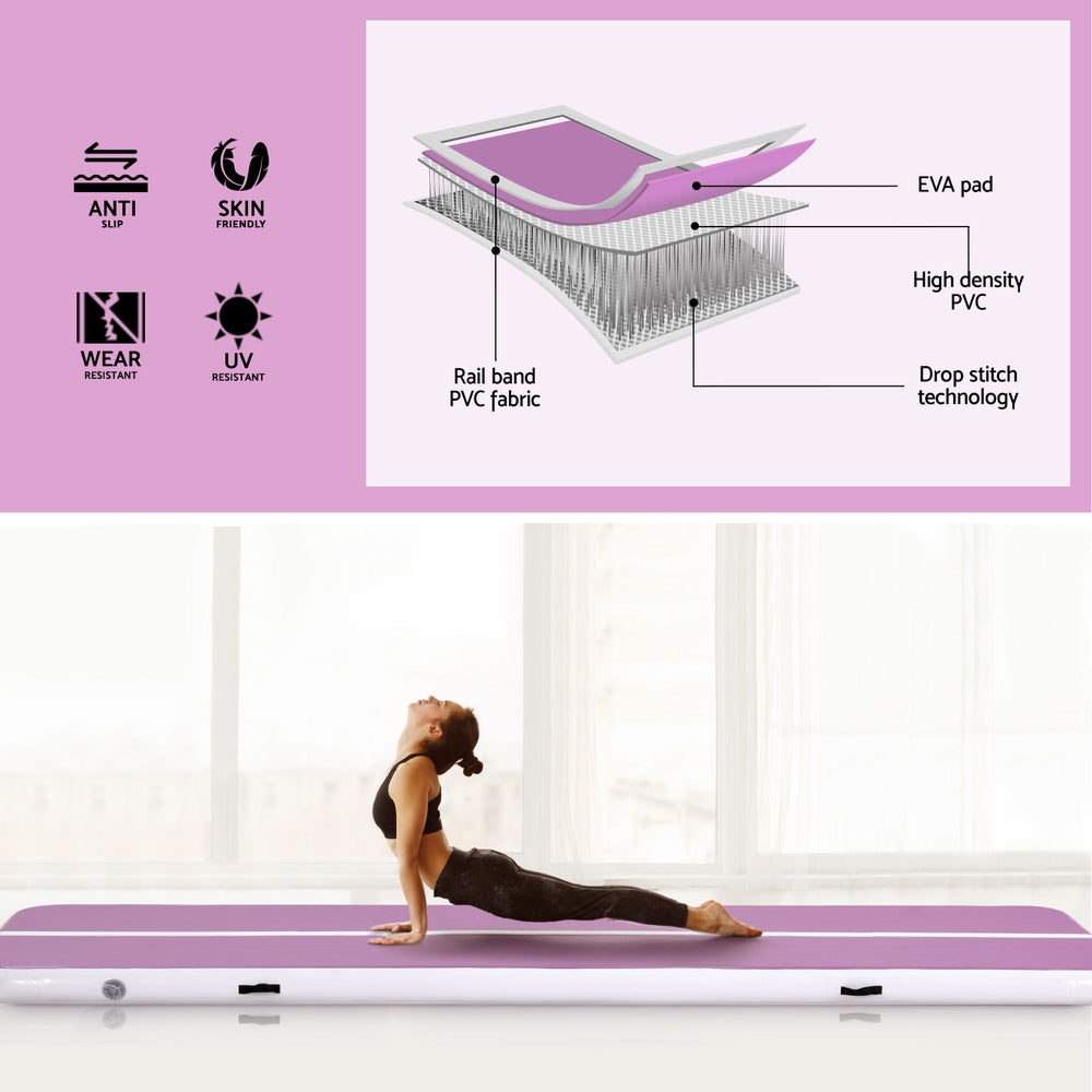 Everfit 4M Air Track Gymnastics Tumbling Exercise Yoga Mat W/ Pump Inflatable Purple Everfit