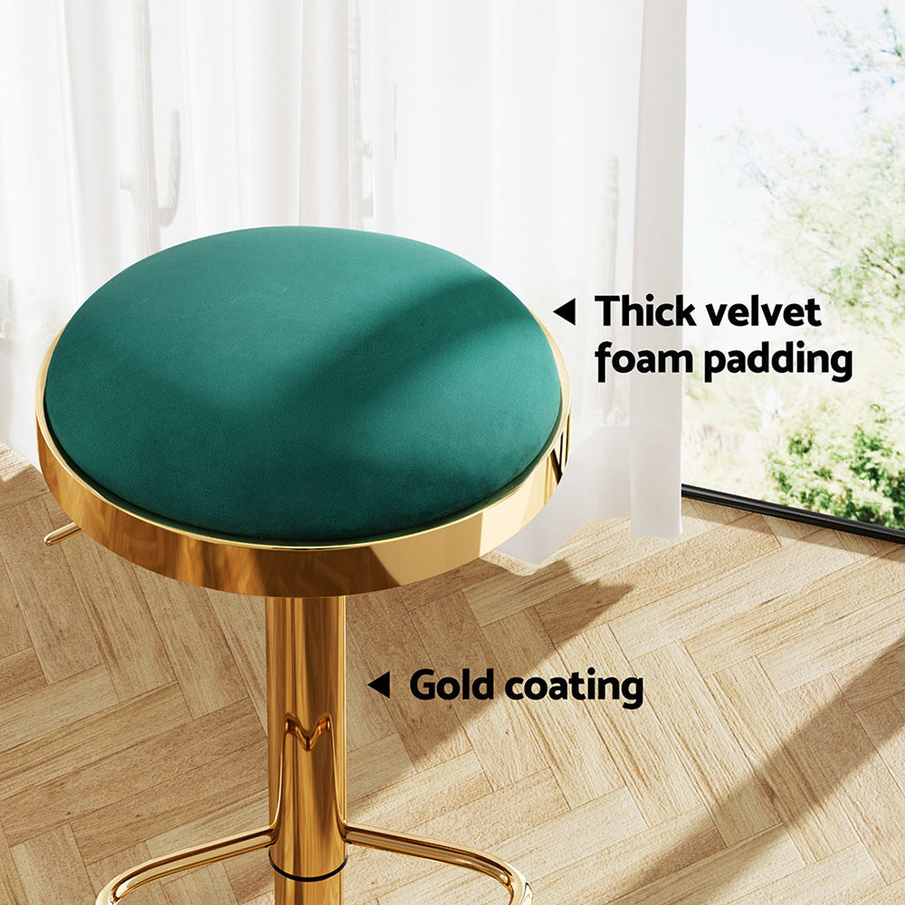 2x Artiss Bar Stools Kitchen Dining Chairs Velvet Padded Stool Green Artiss
