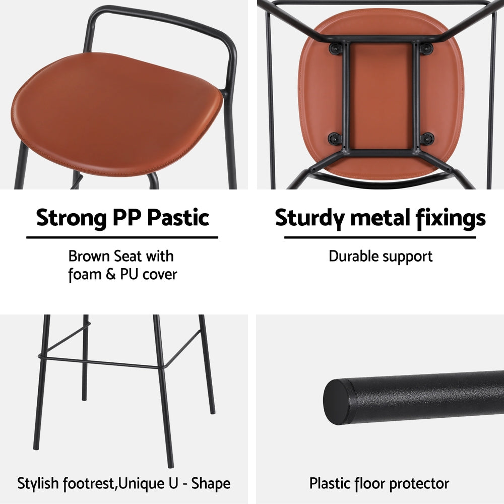 2x Artiss Bar Stools Kitchen Counter Stools Metal Brown Artiss