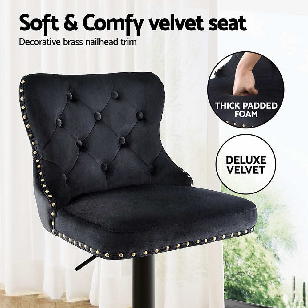Artiss 1x Velvet Bar Stool Adjustable Height Nailhead Trim Kitchen Counter Stool Artiss