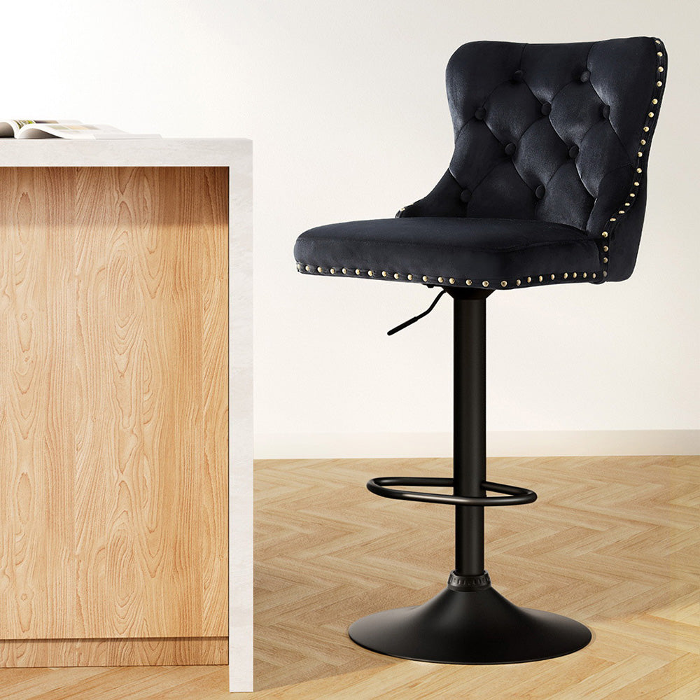 Artiss 1x Velvet Bar Stool Adjustable Height Nailhead Trim Kitchen Counter Stool Artiss