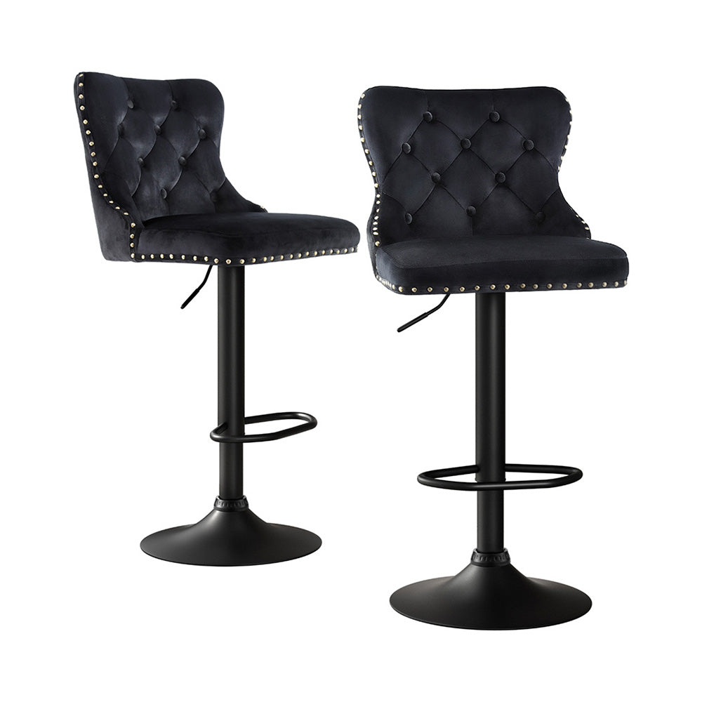 Artiss 2x Velvet Bar Stool Adjustable Height Nailhead Trim Kitchen Counter Stool Artiss
