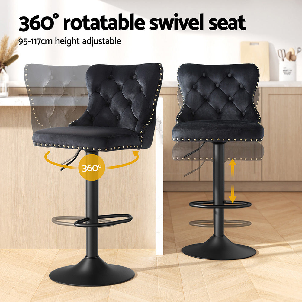 Artiss 2x Velvet Bar Stool Adjustable Height Nailhead Trim Kitchen Counter Stool Artiss