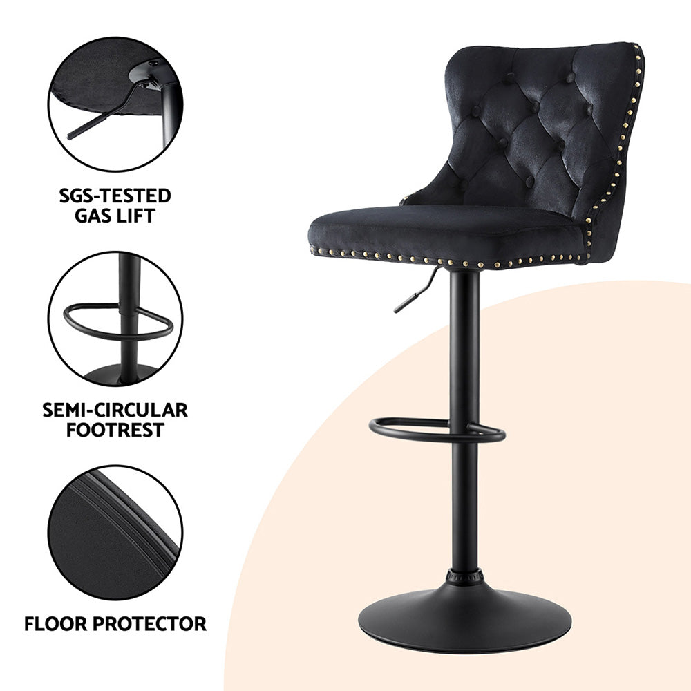 Artiss 2x Velvet Bar Stool Adjustable Height Nailhead Trim Kitchen Counter Stool Artiss