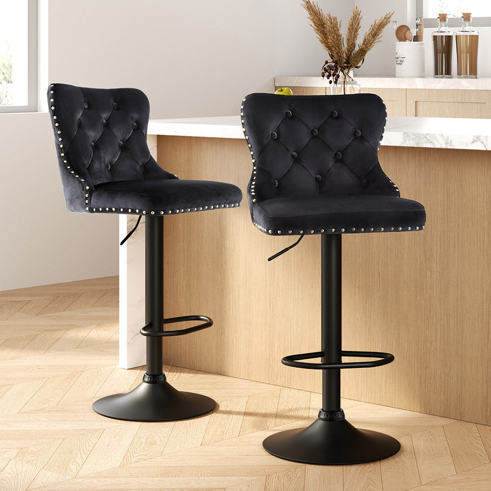 Artiss 2x Velvet Bar Stool Adjustable Height Nailhead Trim Kitchen Counter Stool Artiss