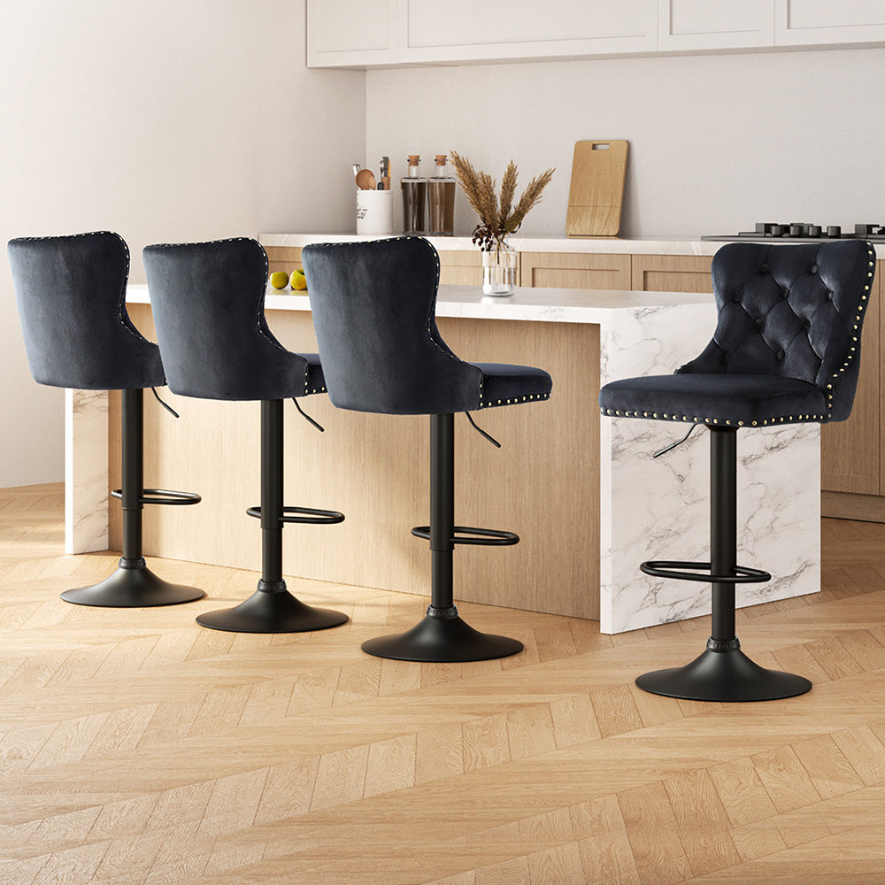 Artiss 4x Velvet Bar Stool Adjustable Height Nailhead Trim Kitchen Counter Stool Artiss