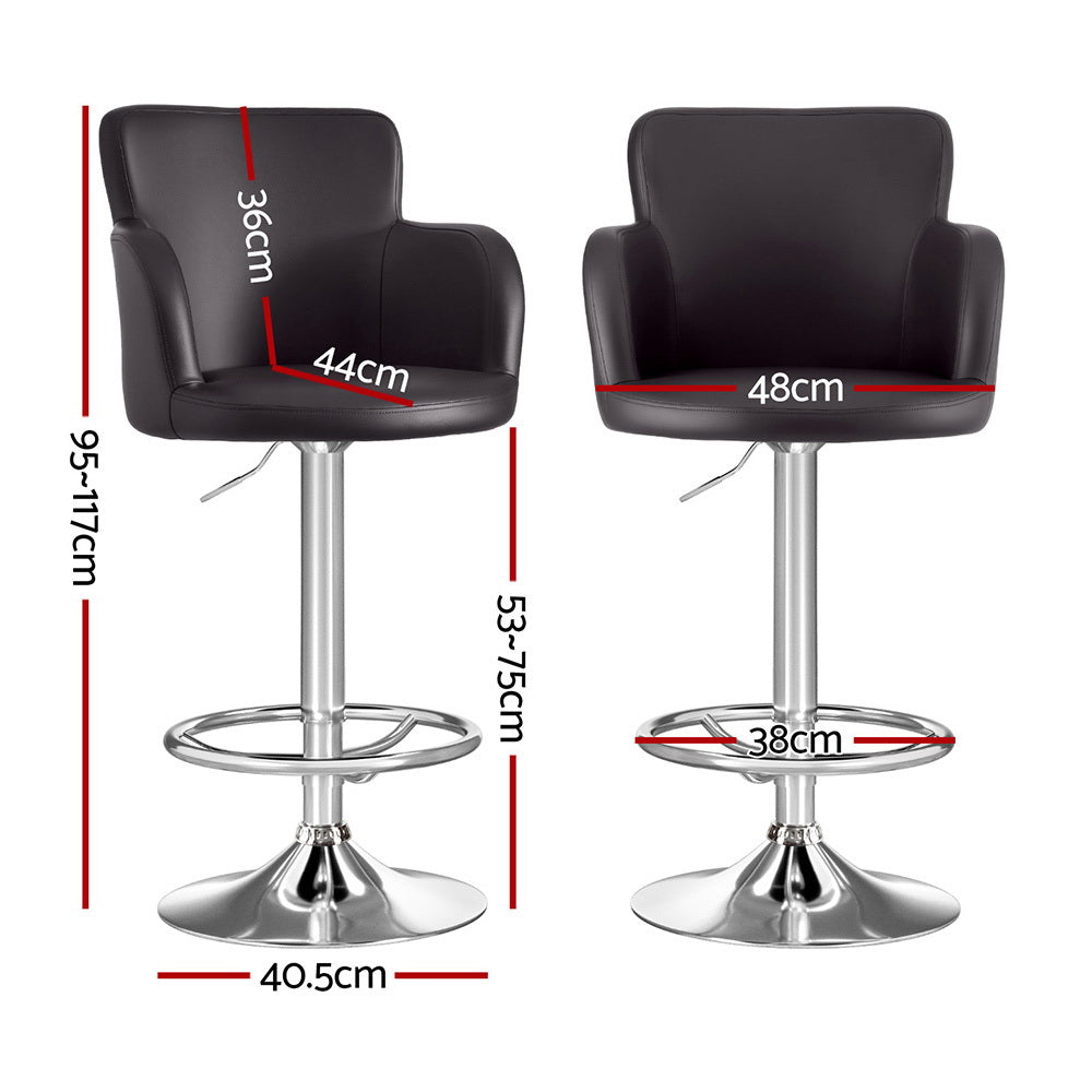Artiss 2x Leather Bar Stools Swivel Adjustable Gas Lift PU Counter Chairs Brown Awezingly