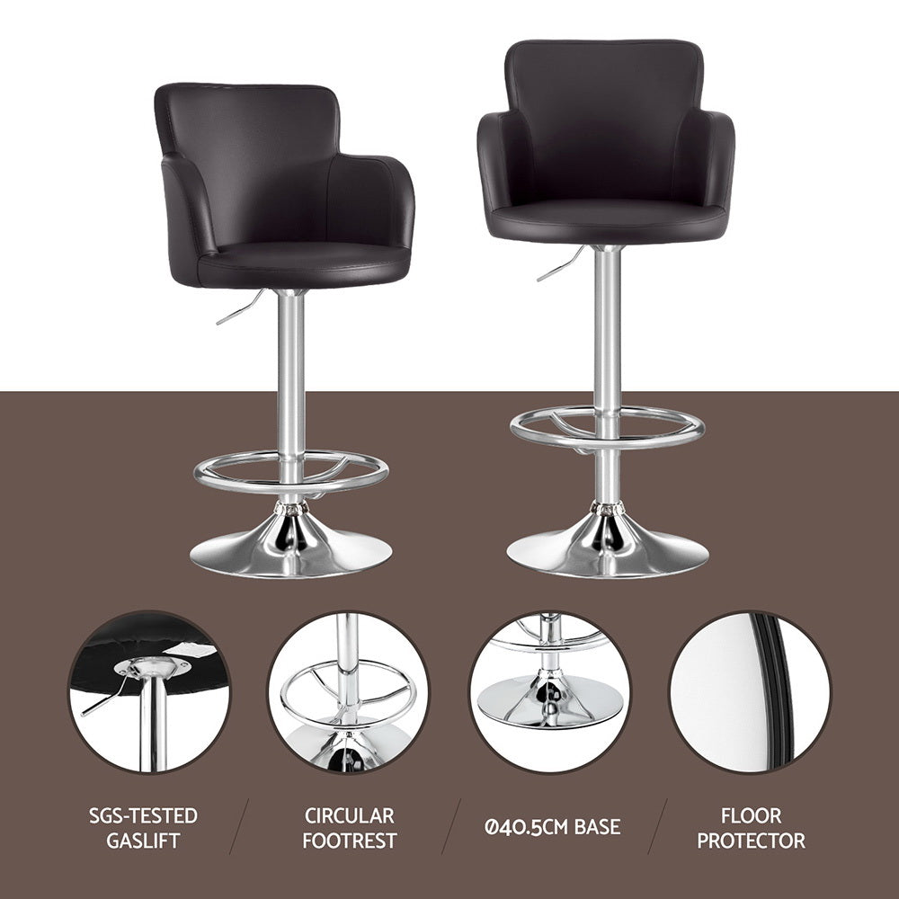 Artiss 2x Leather Bar Stools Swivel Adjustable Gas Lift PU Counter Chairs Brown Awezingly