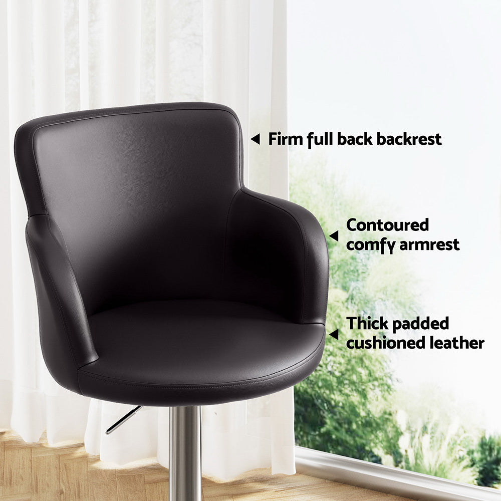 Artiss 2x Leather Bar Stools Swivel Adjustable Gas Lift PU Counter Chairs Brown Awezingly