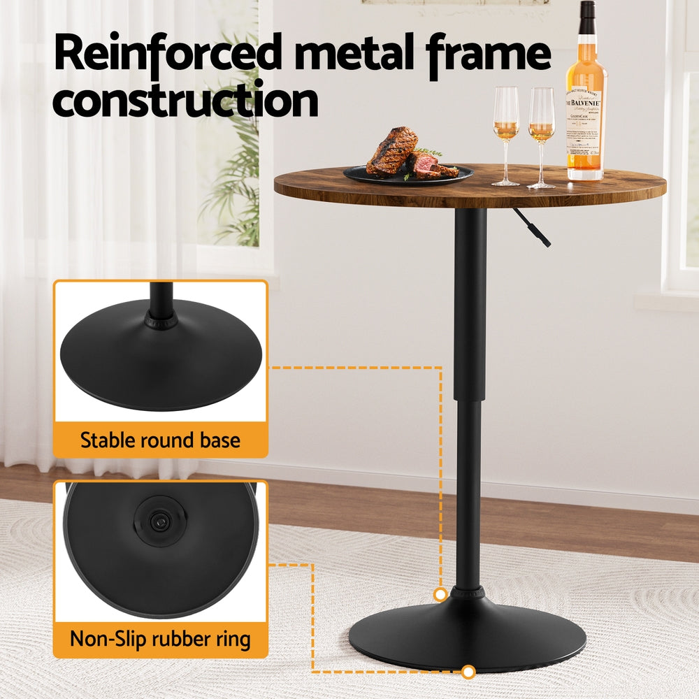 Artiss Height Adjustable Bar Table 360 Swivel Round Gaslift Design 60cm Rustic Brown Black Awezingly