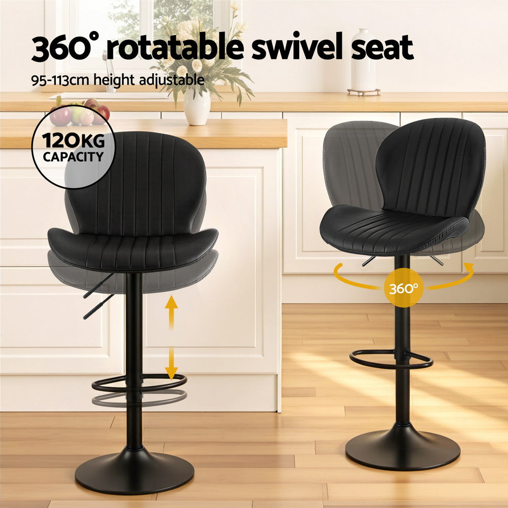 Artiss 4x Bar Stools Kitchen Swivel Gas Lift Counter Chair Shell Leather Black Awezingly