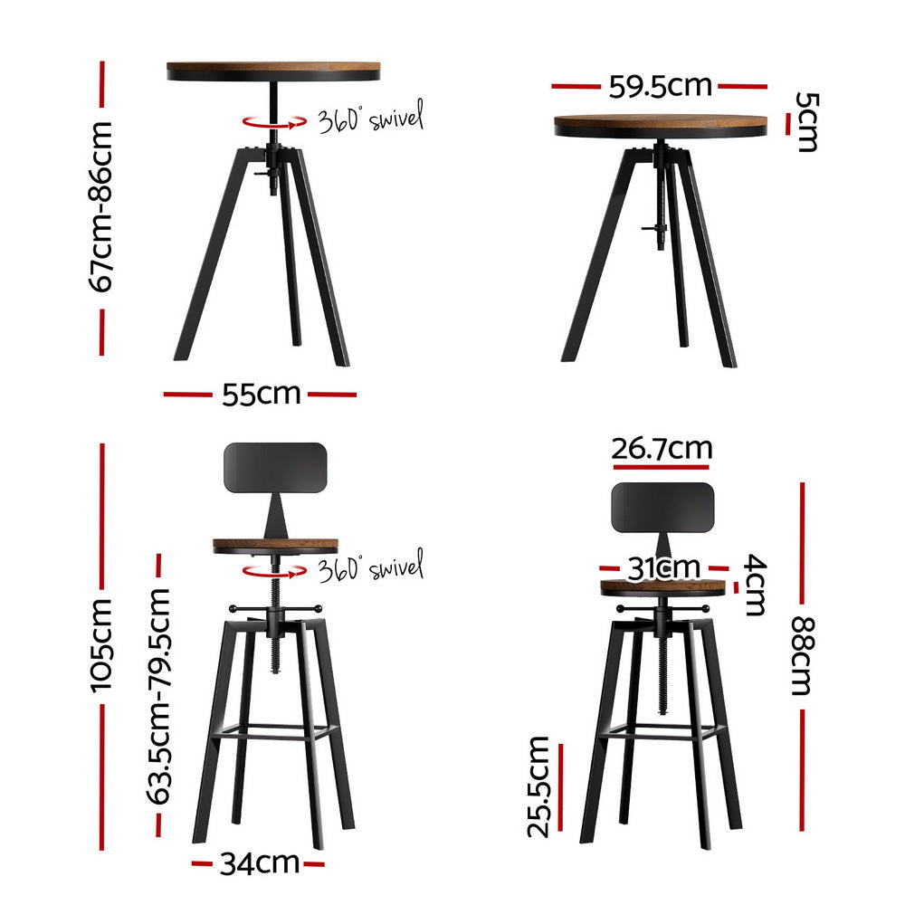Artiss Bar Table and Stools Set Dining Desk Industrial Kitchen Chairs Cafe Pub Artiss
