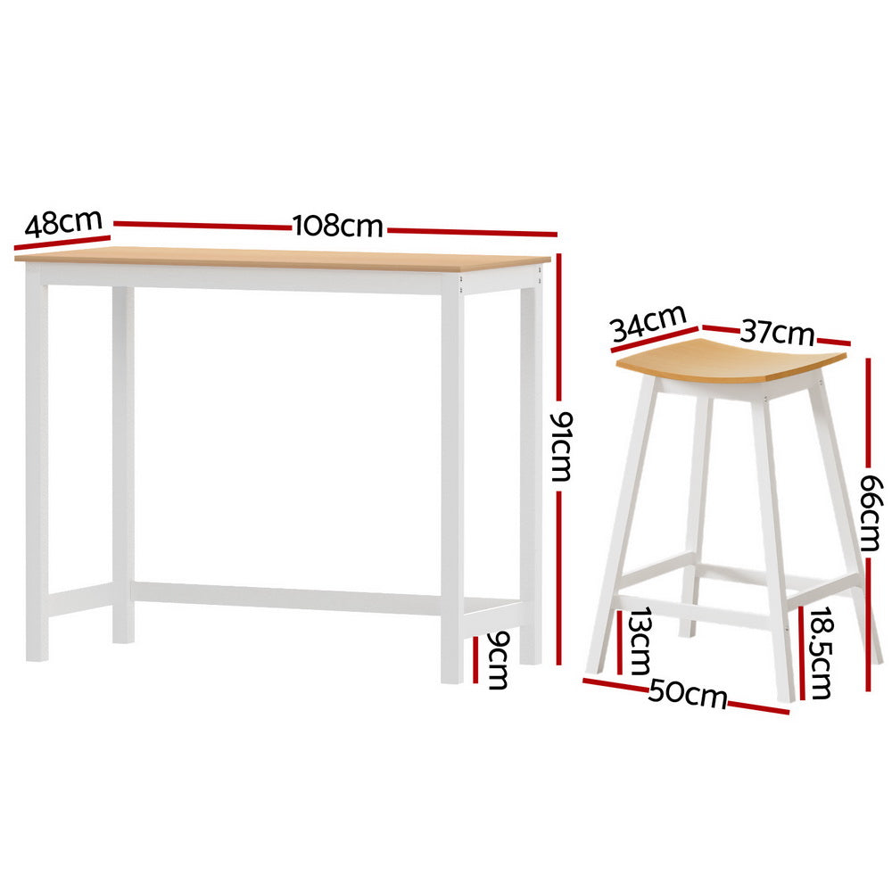 Artiss Bar Table and Stools Set Dining Desk Solid Wood Kitchen Chairs Cafe Pub Artiss