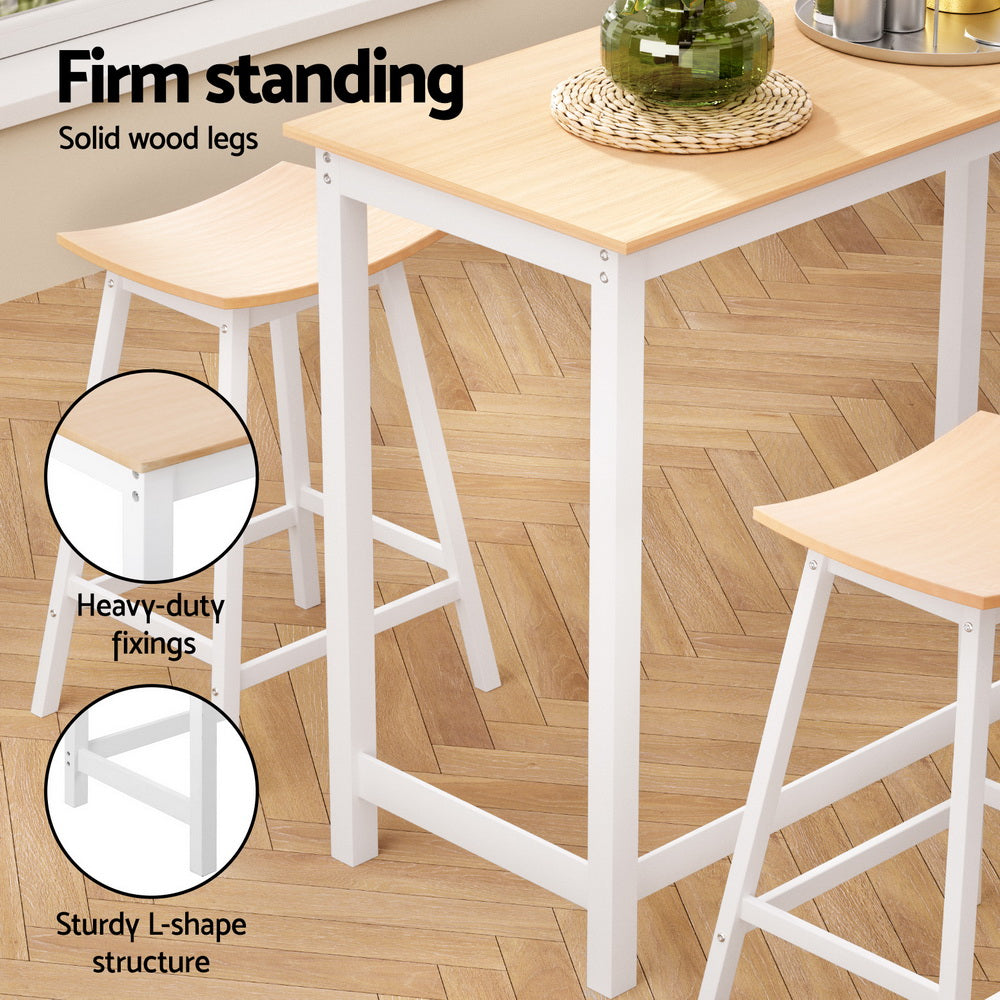 Artiss Bar Table and Stools Set Dining Desk Solid Wood Kitchen Chairs Cafe Pub Artiss