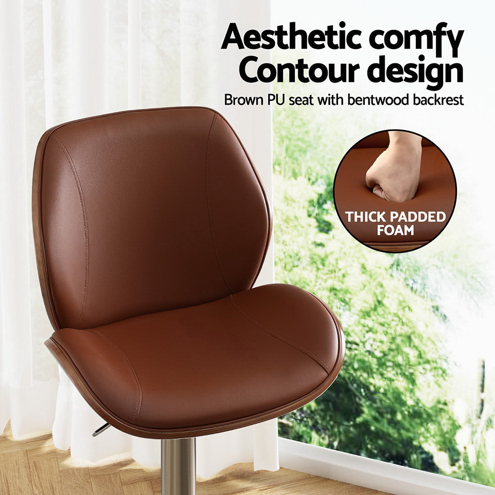 Artiss 4X Bar Stools Bentwood Adjustable Kitchen Counter Chair Leather Brown Awezingly