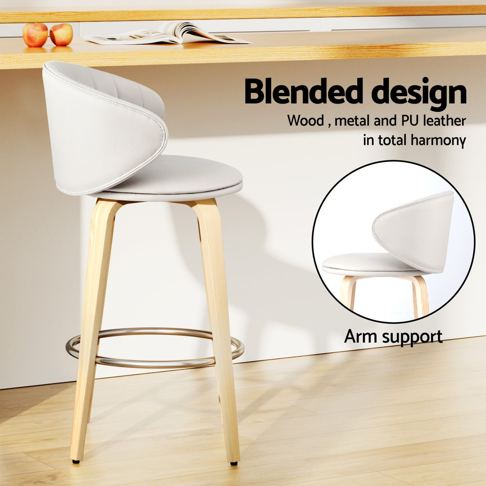 2x Artiss Bar Stools Dining Chairs Contoured Leather Wood Stool Artiss