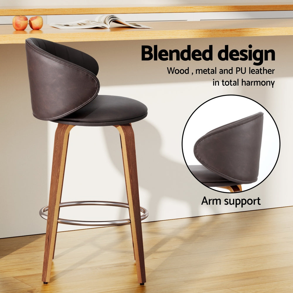 2x Artiss Bar Stools Dining Chairs Contoured Leather Wood Stool Artiss