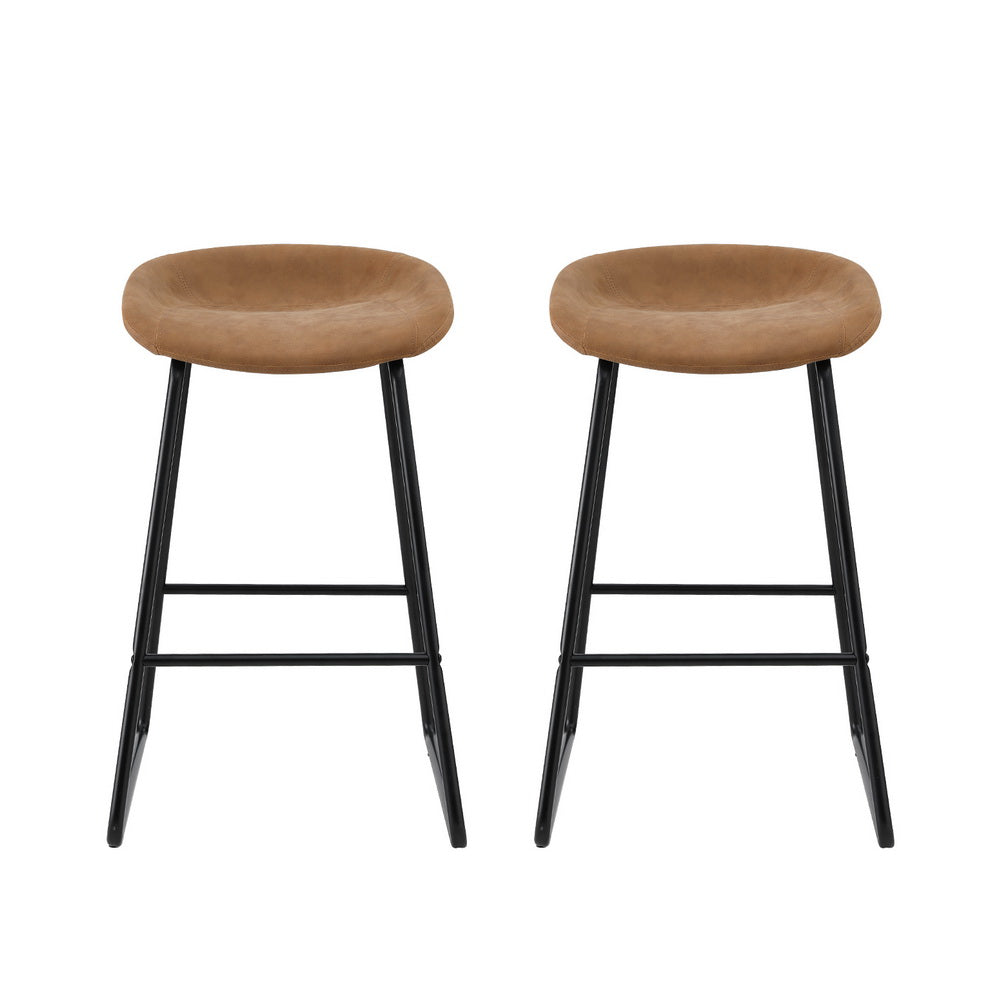 Artiss 2x Bar Stools Kitchen Dining Chairs Counter Stool PU Leather Metal Brown Artiss