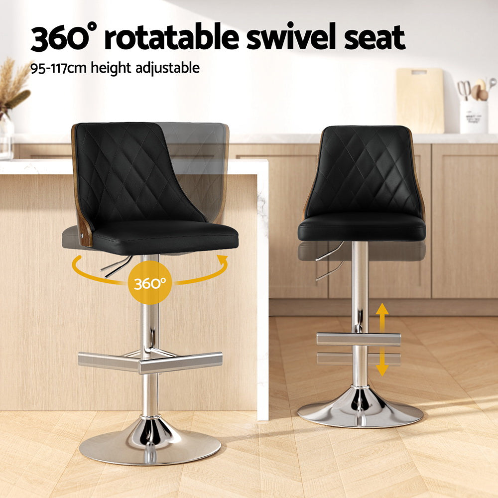 Artiss Bar Stool Bentwood Swivel Adjustable Kitchen Counter Stool Leather Black Awezingly