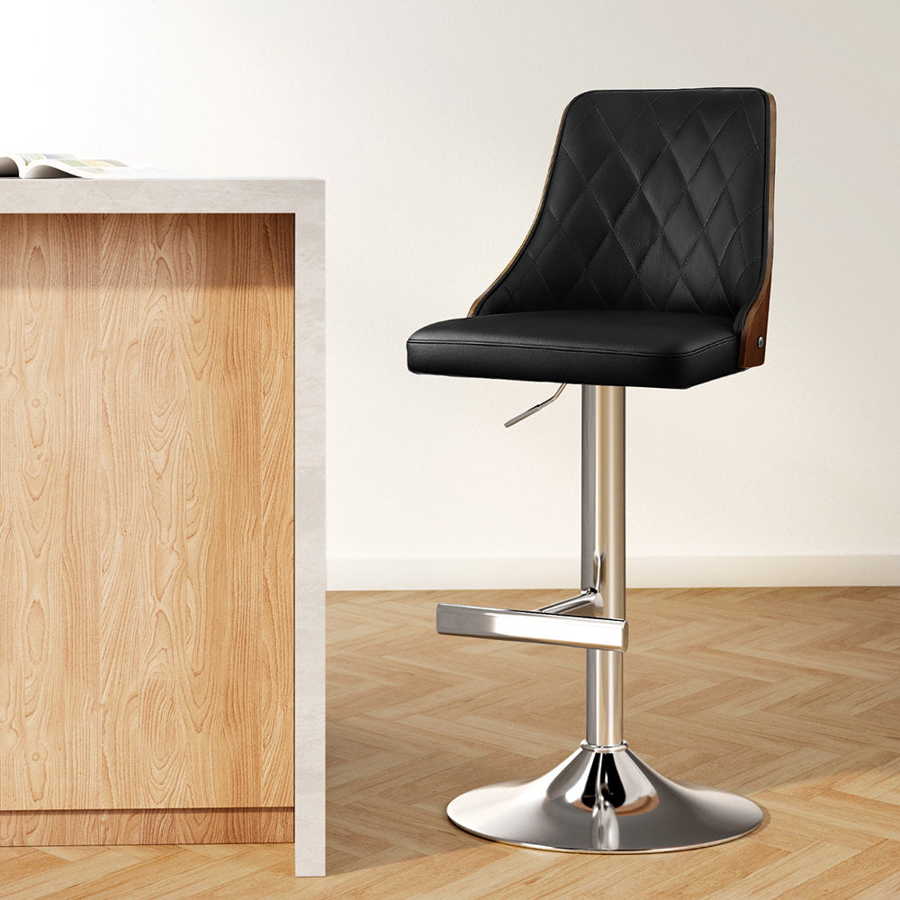 Artiss Bar Stool Bentwood Swivel Adjustable Kitchen Counter Stool Leather Black Awezingly