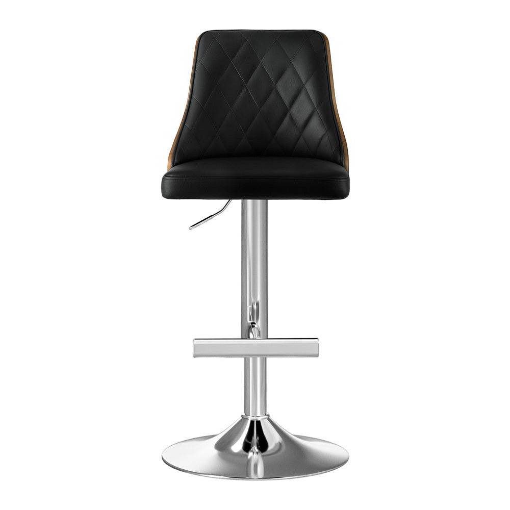 Artiss 4X Bar Stool Wood Swivel Adjustable Kitchen Counter Stool Leather Black Awezingly