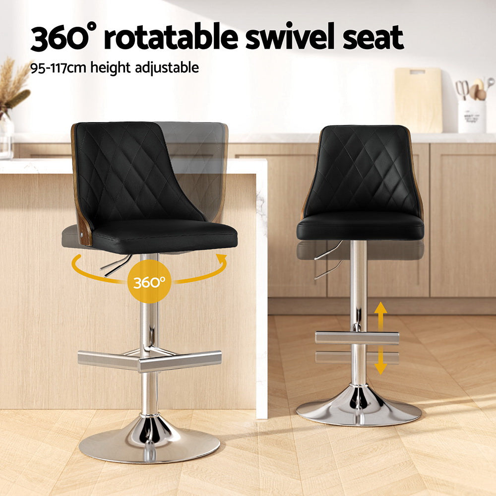 Artiss 4X Bar Stool Wood Swivel Adjustable Kitchen Counter Stool Leather Black Awezingly