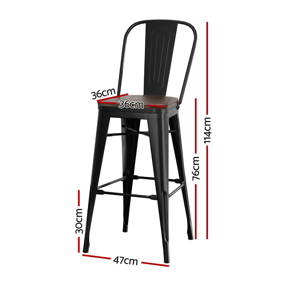 2x Artiss Metal Bar Stools Wooden Seat Retro Counter Stool Artiss