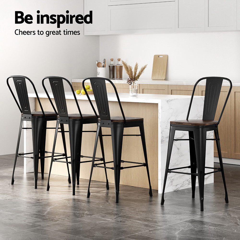2x Artiss Metal Bar Stools Wooden Seat Retro Counter Stool Artiss