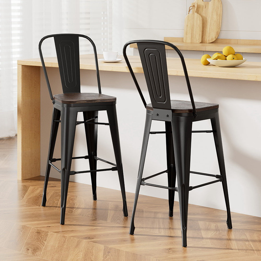 2x Artiss Metal Bar Stools Wooden Seat Retro Counter Stool Artiss