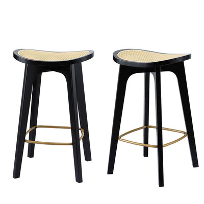 Artiss 2x Bar Stools Rattan Counter Kitchen Dinning Chair Bamboo Saddle Black