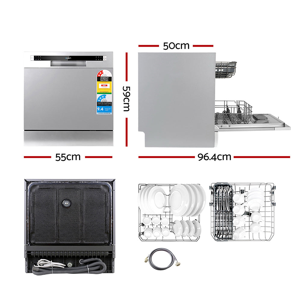 Devanti 8 Place Settings Benchtop Dishwasher Sliver Devanti