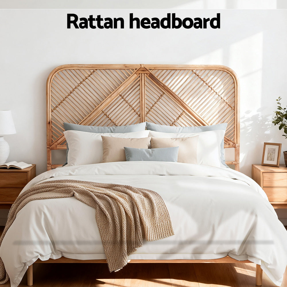 Artiss Bed Headboard Double Bedhead Rattan - FRED Pine Awezingly
