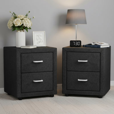 Artiss 2X Bedside Table 2 Drawers Fabric - CADEN Charcoal