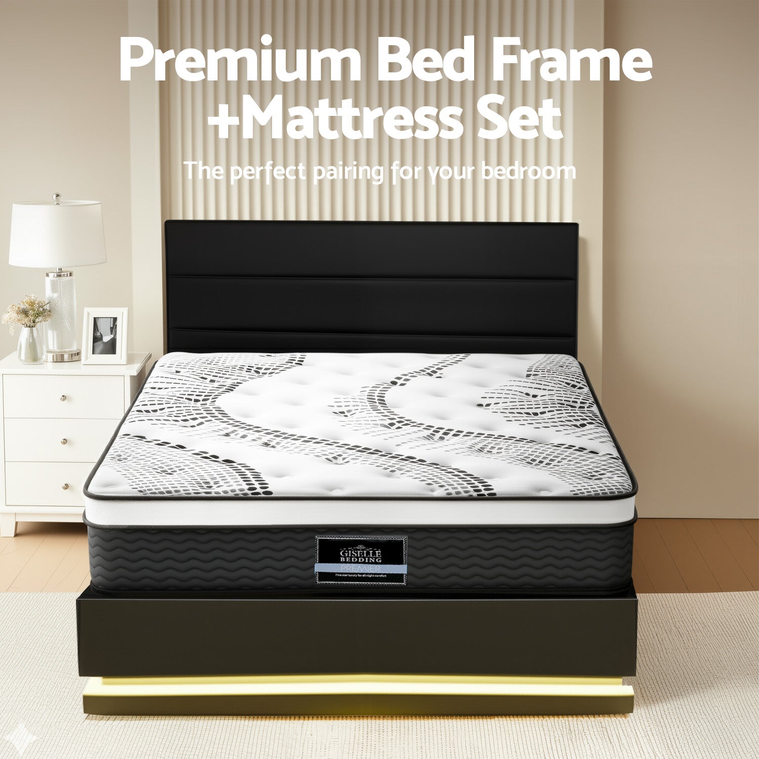 Artiss RGB LED Queen Bed Frame with 32cm Giselle Mattress Set Awezingly