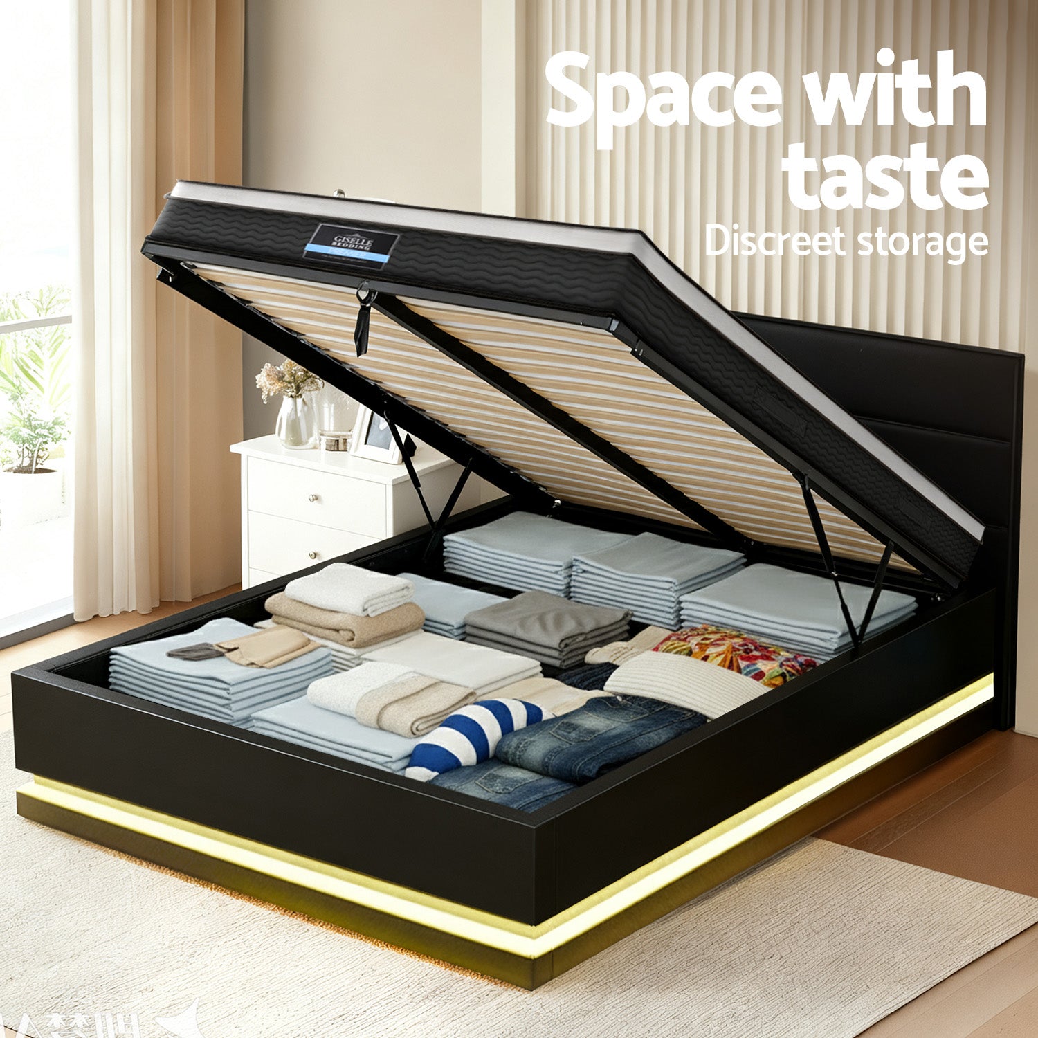 Artiss RGB LED Queen Bed Frame with 32cm Giselle Mattress Set Awezingly