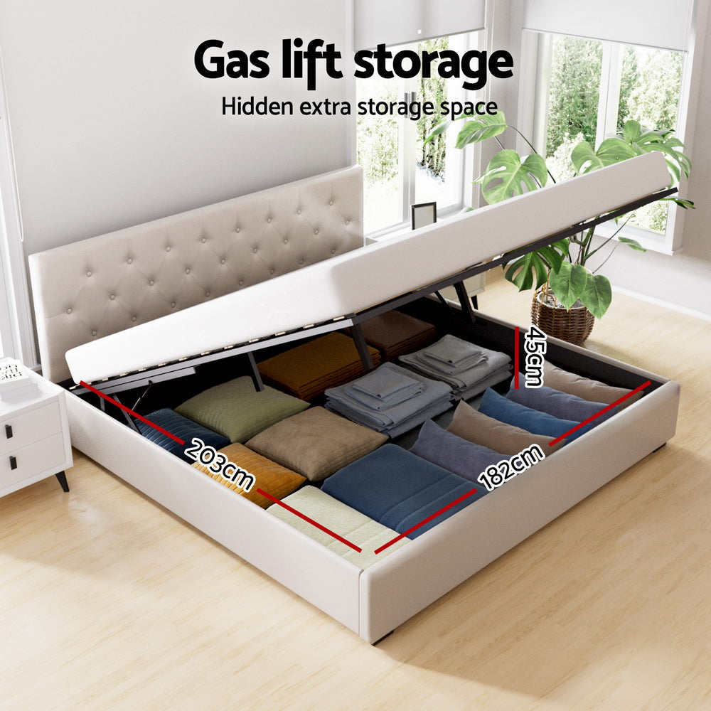 Artiss Bed Frame King Size Gas Lift Beige VILA Artiss