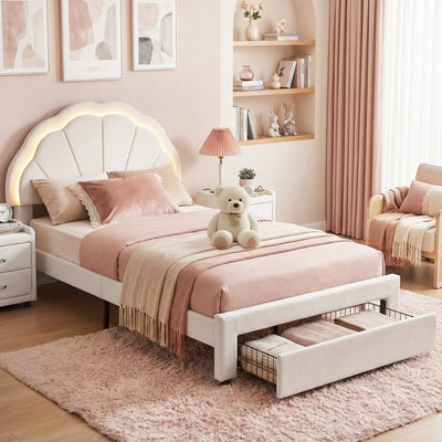 Artiss King Single Bed Frame with Storage Drawer Upholstered Velvet Platform Bed LED Headboard