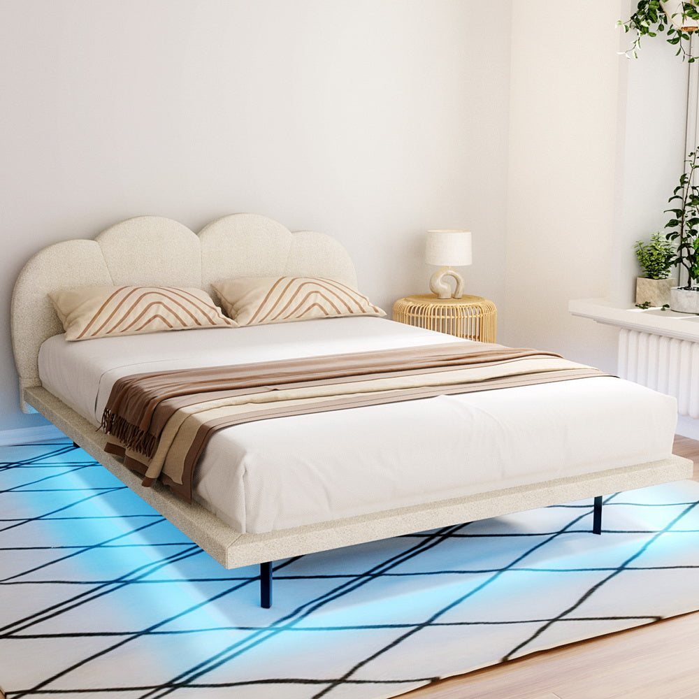 Artiss Bed Frame Queen Size Boucle Beige SASA Artiss