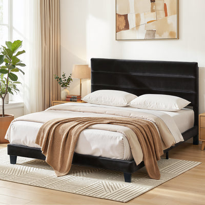 Artiss King Bed Frame Upholstered Platform Base with Geometric Headboard Black Velvet