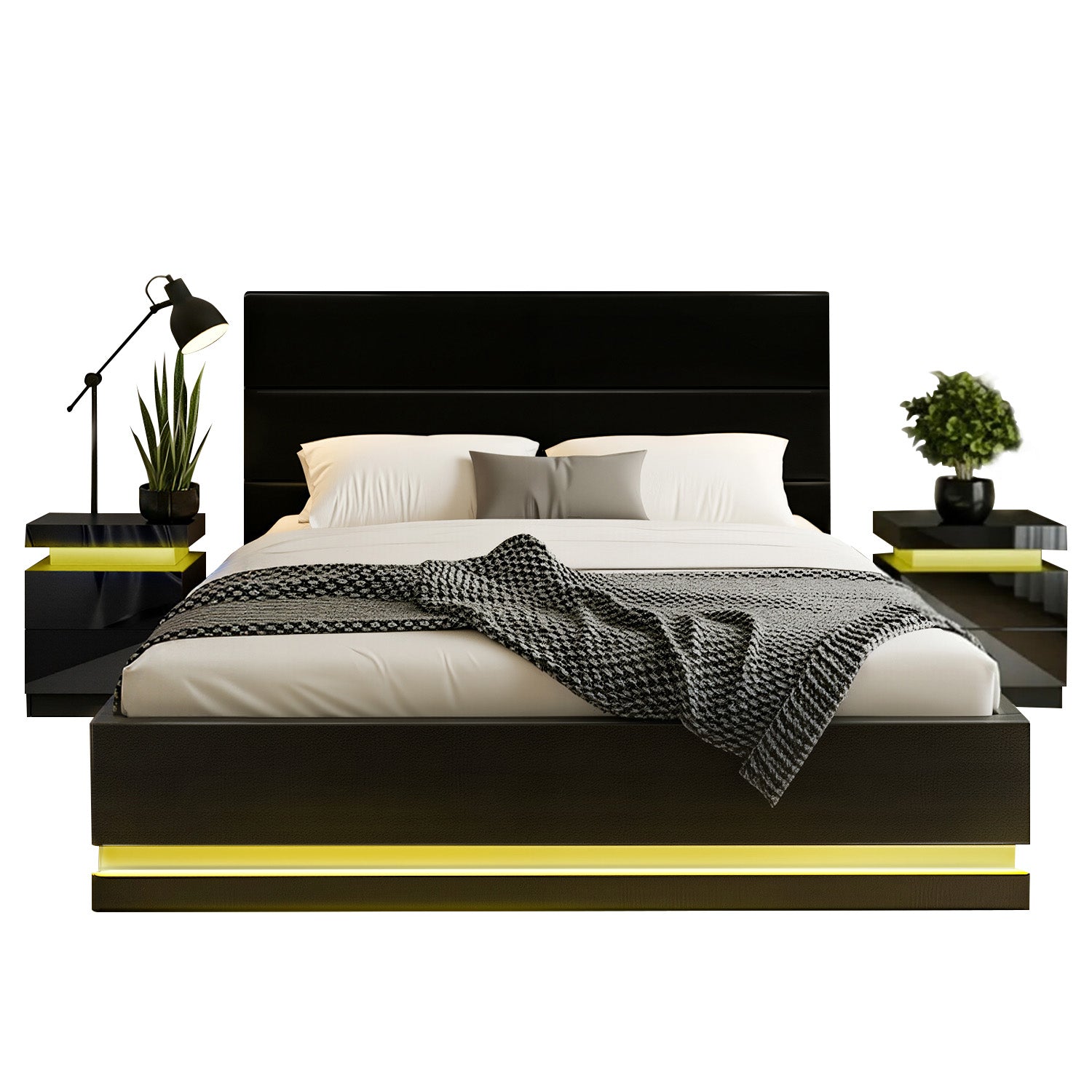 Artiss RGB LED Queen Bed Frame with 2 Beside Tables Set 16 Colour Mood Lighting Awezingly