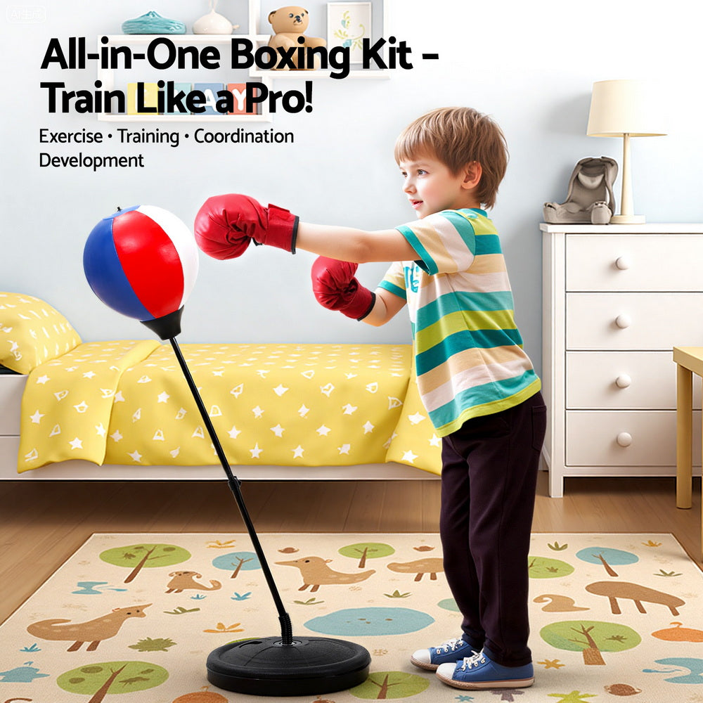 Everfit Kids Punching Bag Stand Set Adjustable 76-112cm with Gloves & Pump Awezingly