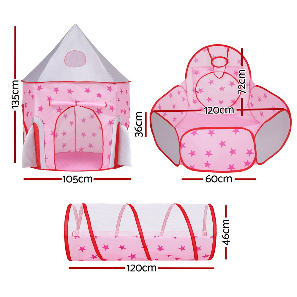 Keezi Kids Playhouse Play Tent Pop Up Castle Crawl Tunnel Basketball Hoop Pink Awezingly
