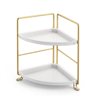 Artiss Bathroom Corner Shelf Countertop Organiser Vanity Storage Rack White Gold