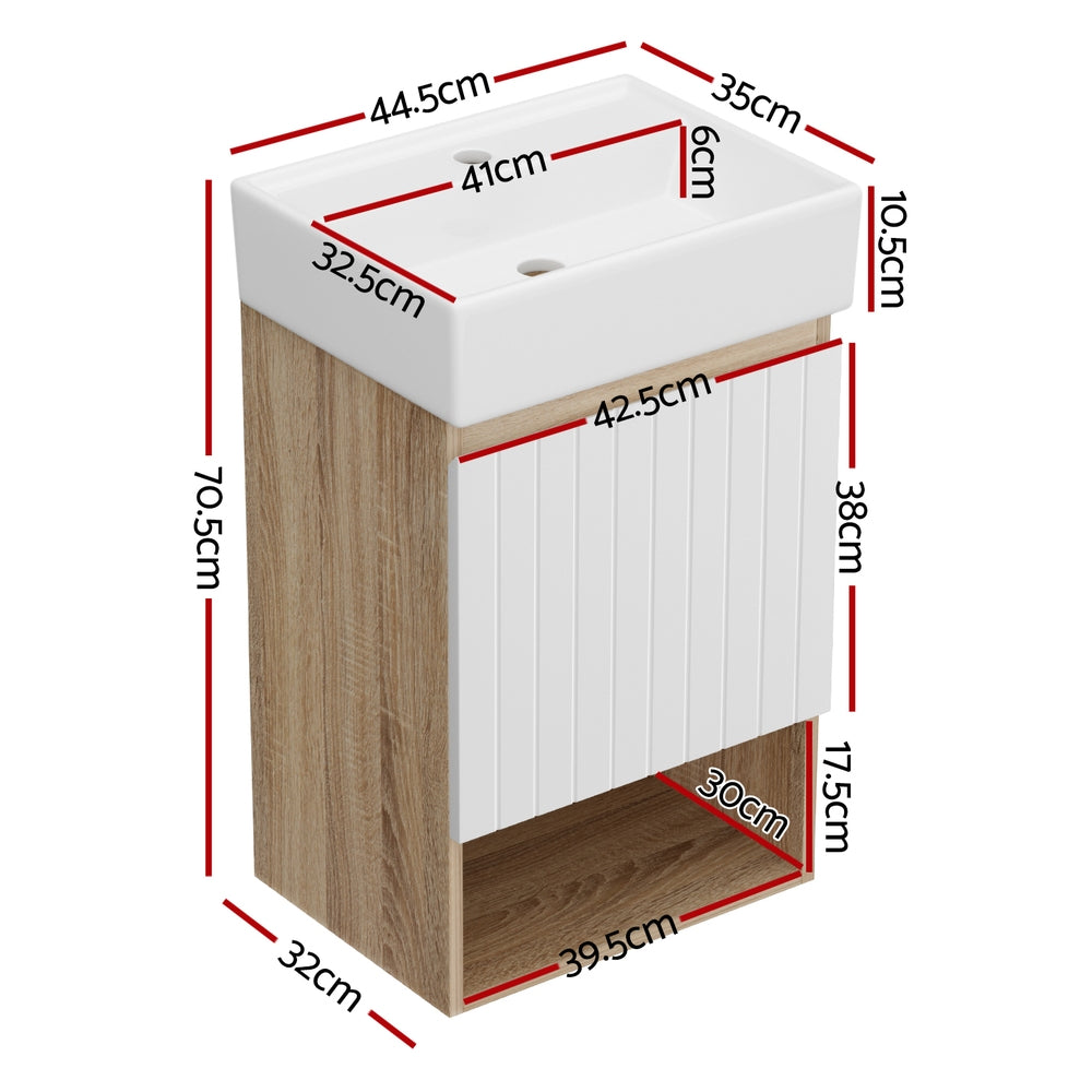 Cefito Vanity Unit 445mm Basin Bathroom Cabinet Storage Wall Hung Sink White Awezingly