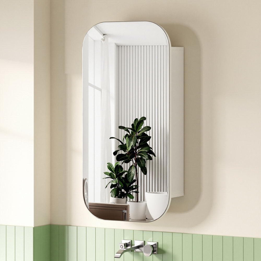 Cefito Bathroom Mirror Cabinet Medicine Shaving Arch Wall Hung 450x900mm White Awezingly