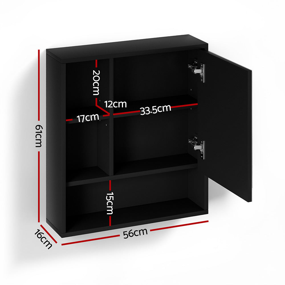 Cefito Bathroom Mirror Cabinet Mirrored Medicine Adjustable Shelf Wall Mounted 560mm Black Awezingly