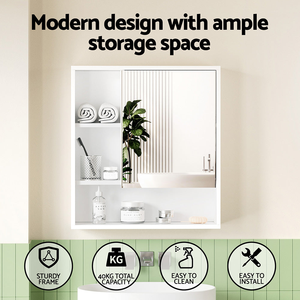 Cefito Bathroom Mirror Cabinet Mirrored Medicine Adjustable Shelf Wall Mounted 560mm White Awezingly
