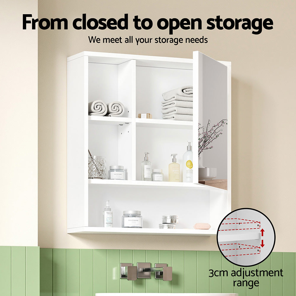 Cefito Bathroom Mirror Cabinet Mirrored Medicine Adjustable Shelf Wall Mounted 560mm White Awezingly